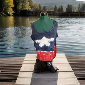 Anvil Tank Top T Shirt  Tye Dyed Size 2X Patriotic Red White Blue Y2K Unisex